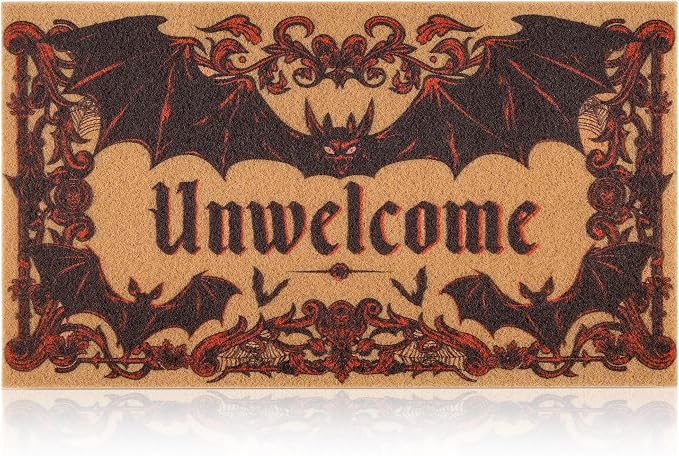 Halloween Door Mat, Gothic Unwelcome Doormat with for Front Porch Decor - skull floor mat
