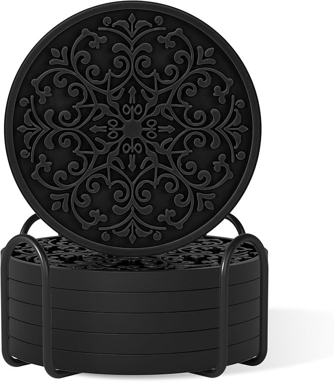Drink Coasters, Coasters Set of 6 with Holder, Non-Slip Silicone Cup Mat - skull coaster
