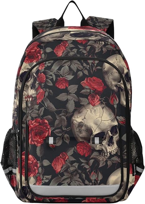 ALAZA Skull Red Rose Flower Floral Laptop Backpack Purse for Women Men Travel Bag Casual Daypack with Compartment & Multiple Pockets - skull suitcase
