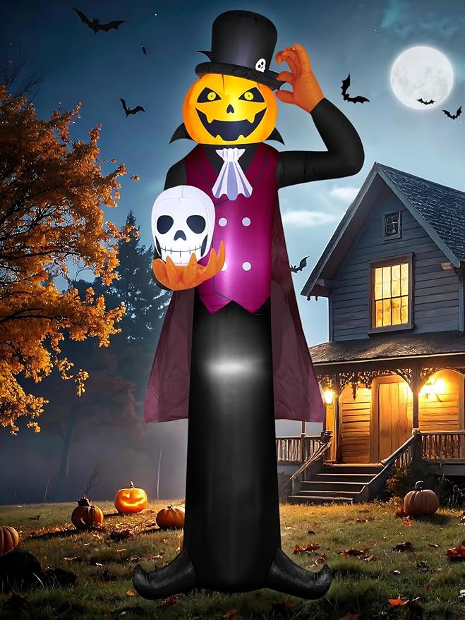 12FT Giant Halloween Inflatables Pumpkin Ghost Vampire, Halloween Decorations Outdoor Spooky Blow Ups Yard Decoration Large Huge Creepy Blowups Built-in Full-Body LEDs for Holiday Party Lawn - skull inflatable