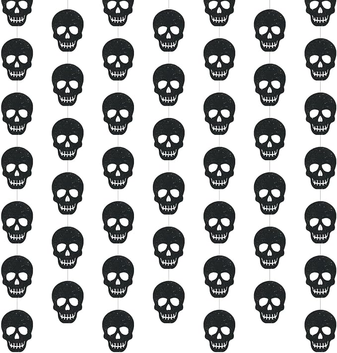 Xinnun 8 Pcs Halloween Gothic Birthday Decorations Black Skull Banners - skull inflatable