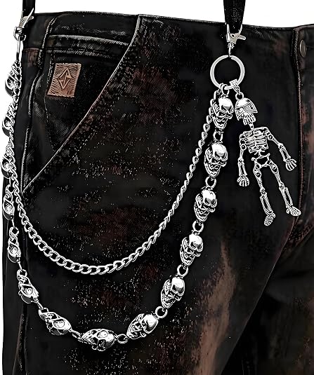 Skull Chains Punk Wallet Chain - Wallet Chains for Men Trousers Pants Chains for Biker Heavy Belt Goth Accessories - skull wallet
