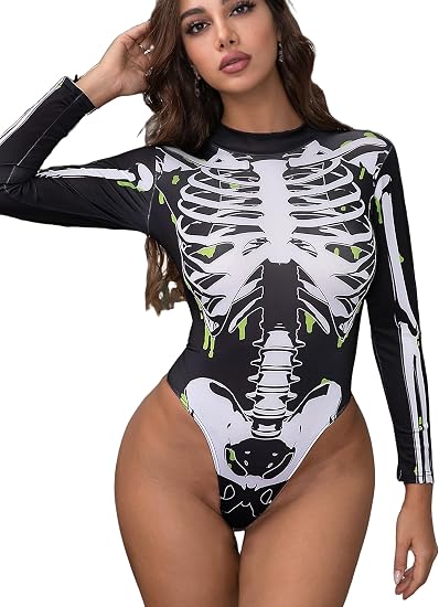 Women's Skeleton Costume Adult Women Halloween Bodysuit Up Party Role Playing Cosplay - sugar skull dress