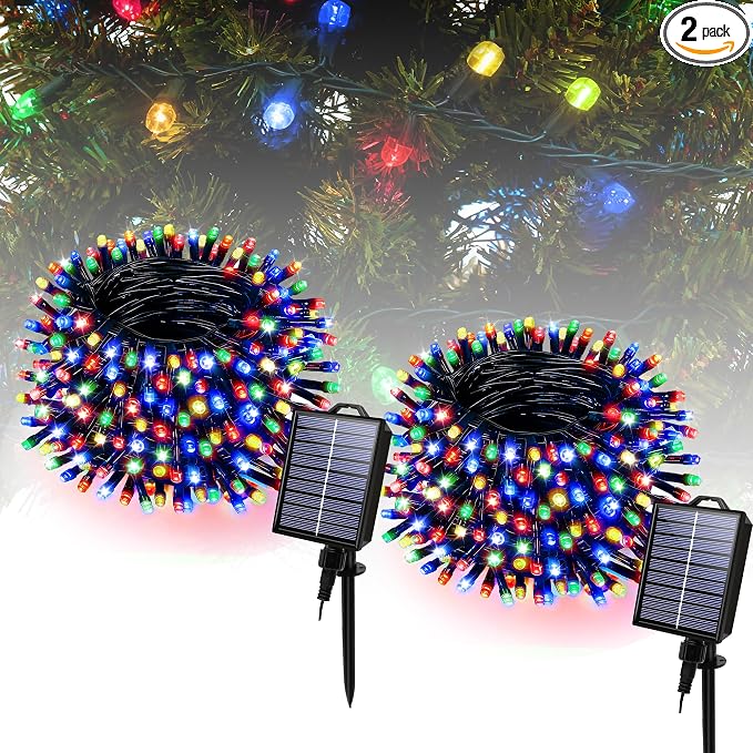 Solar Christmas Lights Outdoor,2 Pack Solar String Lights Multicolor - string light