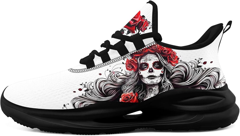 Men's Women's Gothic Running Shoes Skull Punk Cool Sneakers Lightweight Breathable Casual Streetwear Walking Sneakers for Gym - sugar skull boots