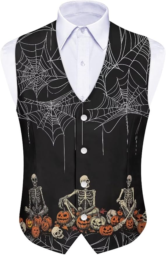 Biyejit Men's Formal Suit Vest Button Down V-Neck Waistcoat Tuxedo Vest - skull tank tops