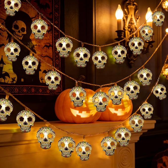 Halloween String Lights, 15FT 30 LED Skull Decorations Fairy Lights