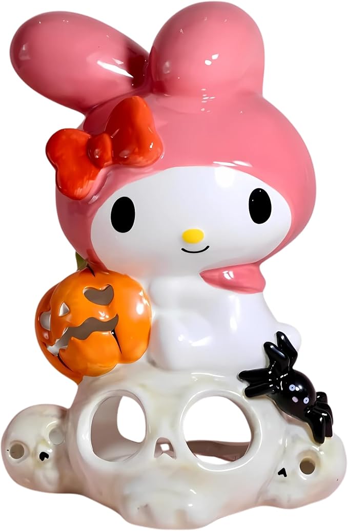 Blue Sky Clayworks My Melody Figural Skull Candle House, Ceramic, 6.325" L x 5" W x 8.5" H, Spooky-Sweet Glow - skull candle