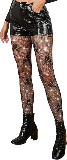 Women’s High-Waist Fishnet Stockings for Daily Wear, Parties, Dance, Halloween, Cosplay & Plus Size Club Outfits - skull leggings