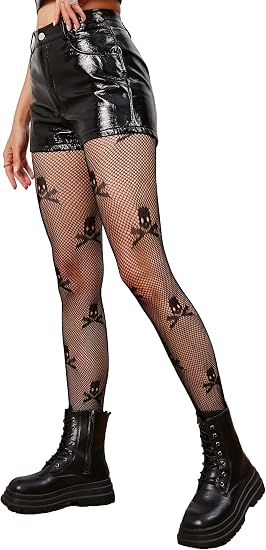 Women’s High-Waist Fishnet Stockings for Daily Wear, Parties, Dance, Halloween, Cosplay & Plus Size Club Outfits - sugar skull costume