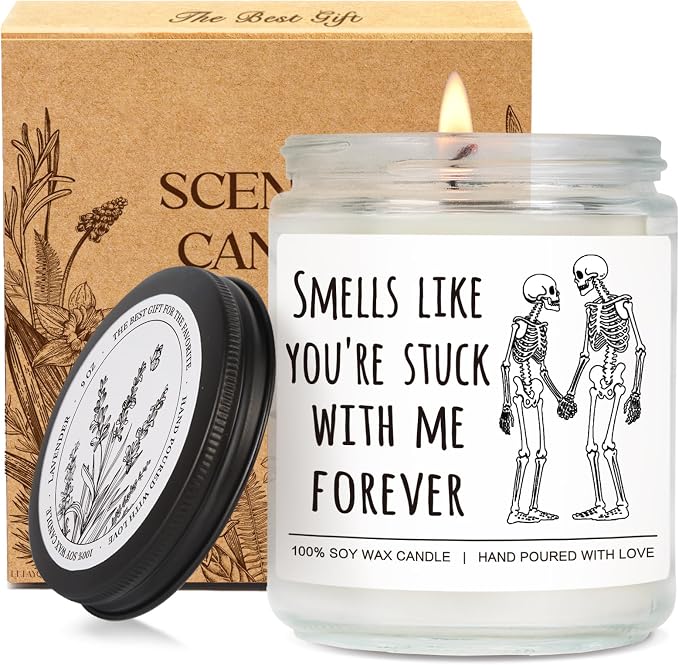 Funny Goth Spooky Skull Scented Candle Gift for Boyfriend Girlfriend Her Him Best Friend, Smells Like You’re Stuck with Me – Skeletons Candle, Friendship Birthday Candles Gifts for Bestie, Couple-29