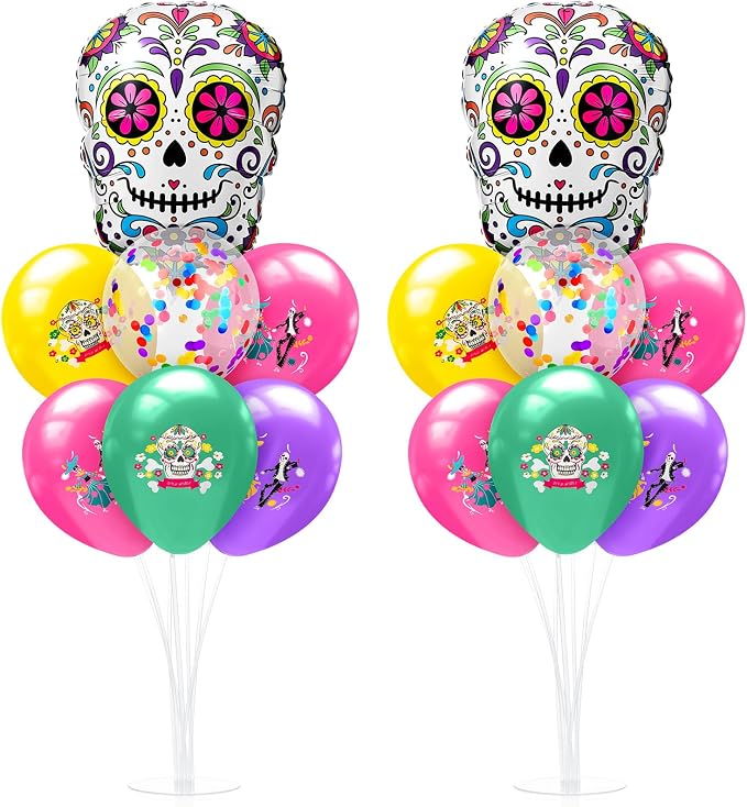 Seematn 2 Sets Halloween Sugar Skull Balloon Stand Kit, Table Centerpieces - skull inflatable