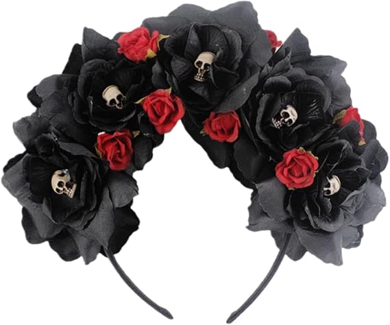 Halloween Rose Flower Crown Headband Mexican Flower Skull Headpiece for Day of the Dead Halloween Party Headdress - skull headband