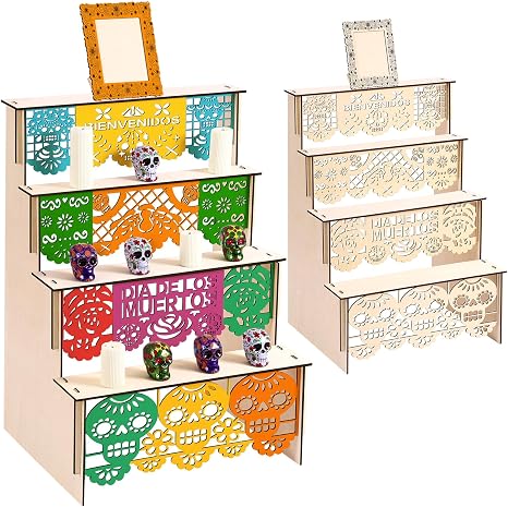Yalikop 35.4 Inch Large Day of the Dead Altar Ofrenda Wooden Sugar Skull Box Set with Photo Frame Dia De Los Muertos Altar Supplies Memorial Shadow Gift for Day of the Dead Home Party Decoration - skull figurine