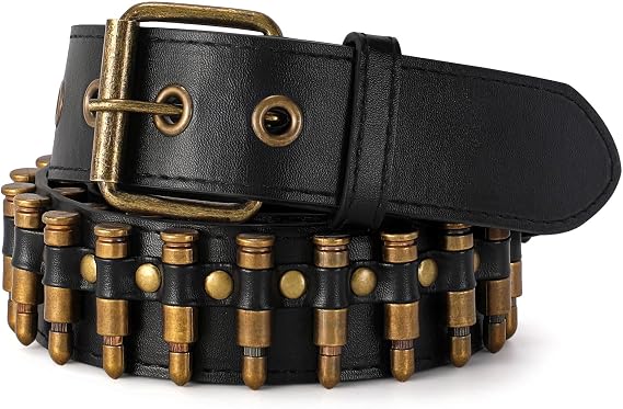 SUOSDEY Black Studded Belt,Y2K Silver Metal Grommet Belt for Men Women Punk Rock Style for Jeans Pants - skull wallet