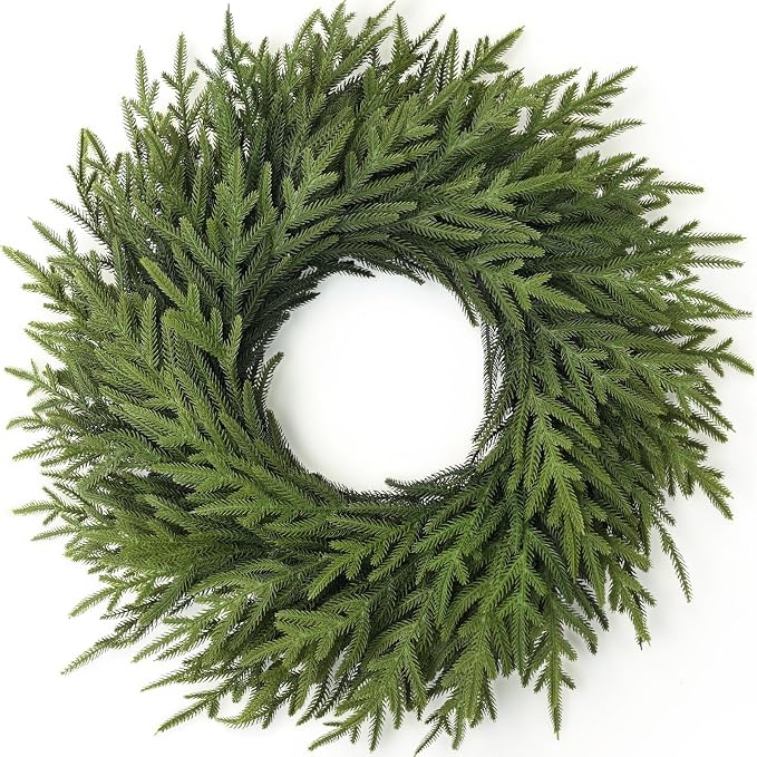 26" Artificial Norfolk Pine Wreath, Christmas Greenery for Front Door Decor - skull wreath