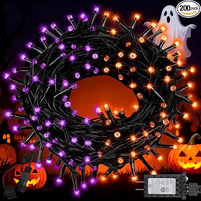 66FT 200 LED Halloween String Lights, Twinkle Lights with 8 Modes and Timer, Outdoor Waterproof Halloween Tree Lights for Room Bedroom Wedding Party Holiday Decorations, Purple and Orange - string light