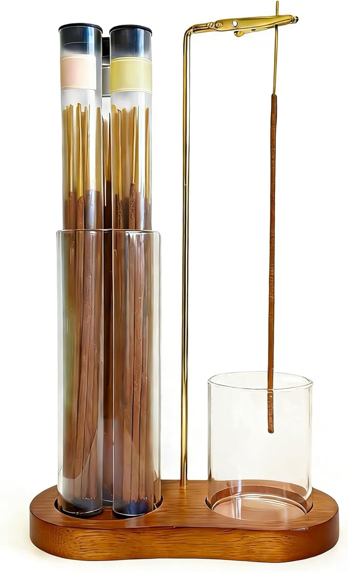 Glass Incense Holder, Incense Sticks Burner Holder with Storage,Hang Upside Down Incense Holder for Sticks with Glass Ash Catcher for Meditation Yoga Spa Room Decor (Retro Color) - skull incense burner