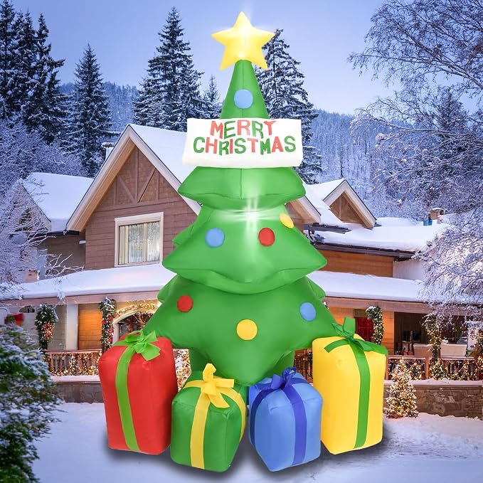 5FT H Christmas Inflatable Tree with Inflatable Gifts Boxs, Blow Up Christmas Tree Build-in LED Lights Outdoor Decor Giant Yard Party Decoration - skull inflatable
