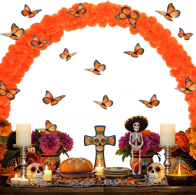 Cinnvoice 26pcs Day of the Dead Marigold Arch Set Marigold Garland Arch - skull carpet