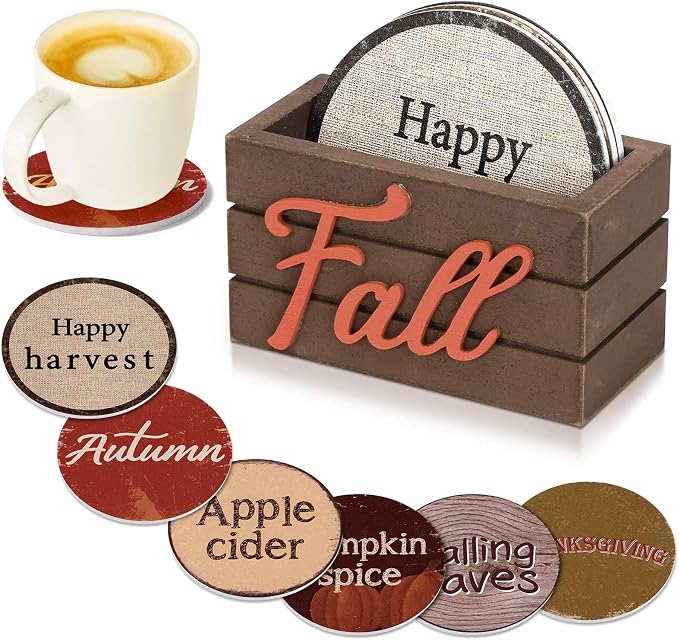 Queekay 6 Set Fall Coasters with Holder 4 Inch Thanksgiving Decoration - skull coaster