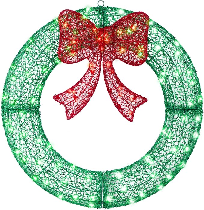 24 in Pre-Lit Christmas Wreath with 6H On/18H Off Timer - skull wreath