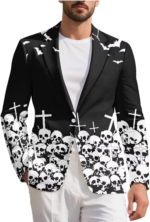 Yewattles Mens Blazers Slim Fit Business Casual Men Suit Sport Coat One Button Travel Blazer Lightweight Suit Jacket - skull jacket