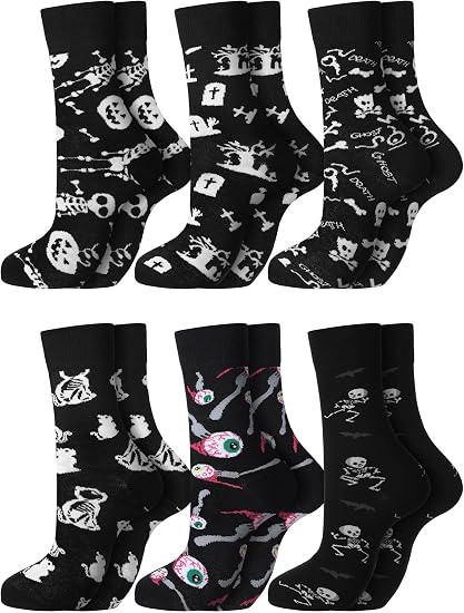 Boao 6 Pairs Halloween Ankle Socks for Women - sugar skull costume
