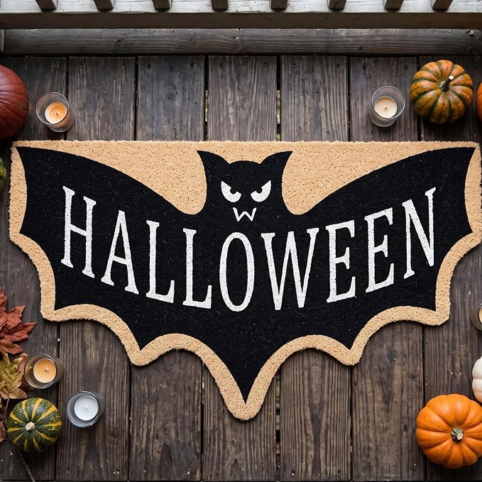 Halloween Bat Door Mat 18” x 30” Coir Fiber Nonslip Outdoor Mat for Decor