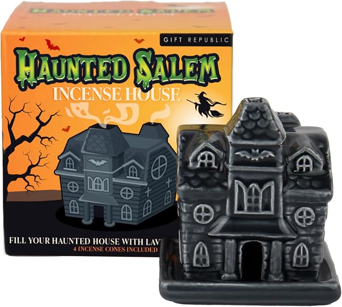 Gift Republic Haunted Salem House Incense Burner – Spooky Incense Holder with Lavender Scent, Perfect Autumn Homeware Gift Home Scent Halloween Décor - skull incense burner