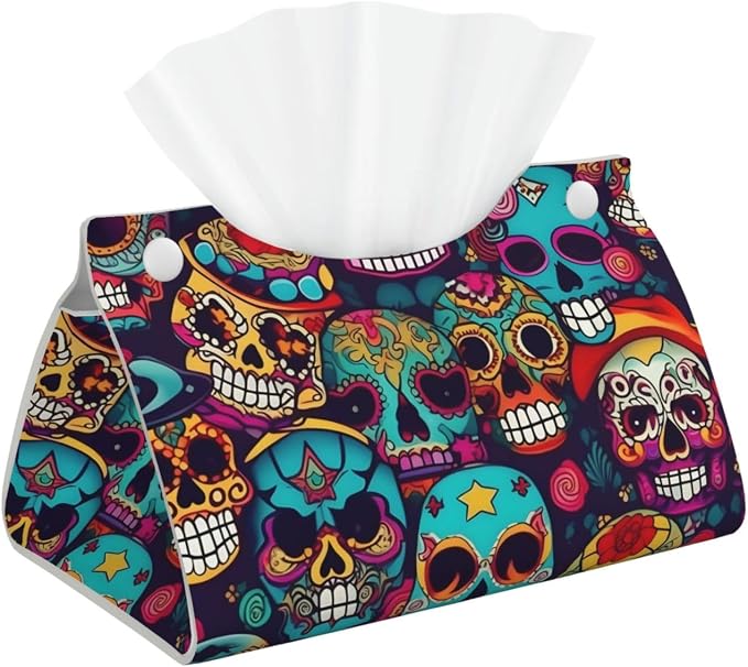 Sugar Skulls Print Long Tissue Box Covers for Napkin, Bathroom Home Office Kitchen Decorative - skull toilet paper