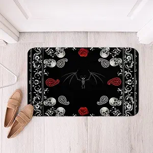 Gothic Skull Bath Rugs Non Slip,Bat Red Rose Flowers Print Bathroom Mats for Kids Boys Girls,Black White Paisley Plaid Polyester Fleece Carpet Machine Washable,20"x32" - skull toilet mat