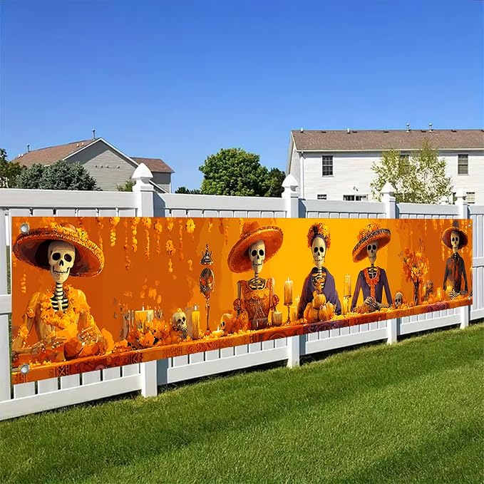 Day of the Dead Fence Banner Fences Decor 118 x 20 Inch - skull carpet