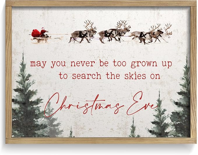 LITIVY Framed Christmas Wall Art 12”x16.5” Farmhouse Wall Decor May You Never Be Too Grown Up To Search The Skies On Christmas Eve Christmas Decorations Home Decor (Brown, 12 * 16.5 in) - skull wall art