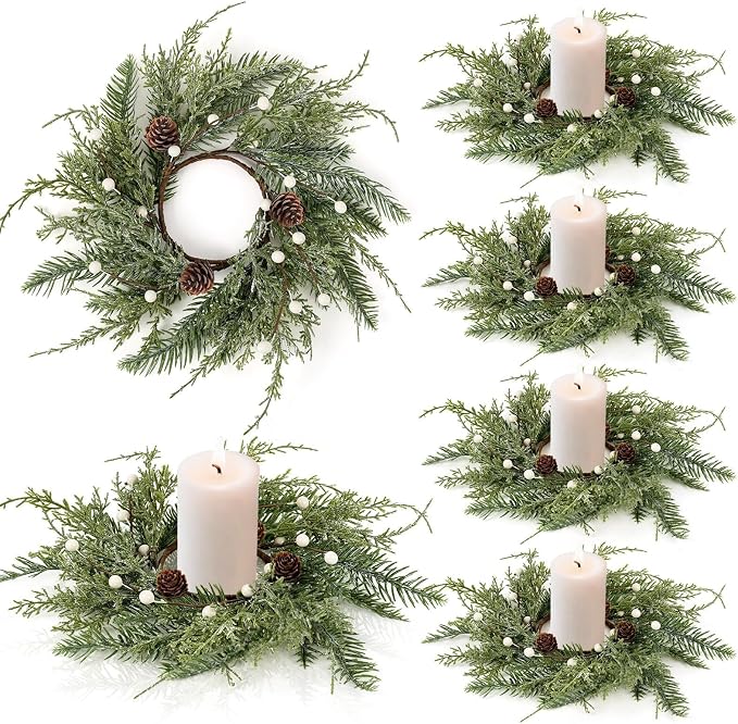 6 Pcs Christmas Candle Ring Wreath Small Taper Candle Rings Wreaths - skull wreath