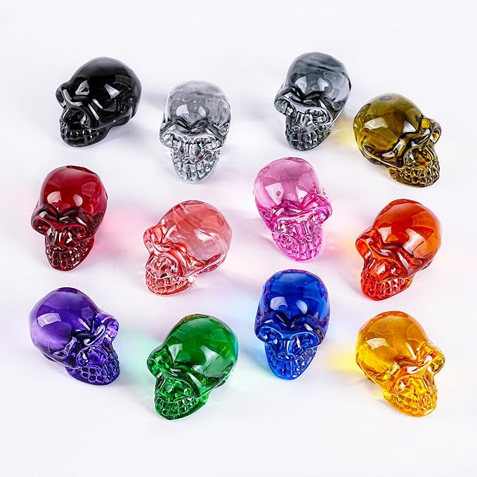 12pcs Crystal Halloween Skulls Figurines Mini Glass Skulls Human Head - skull figurine