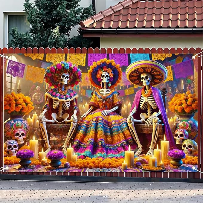 Day of the Dead Decorations Banner 71x43 Dia de los Muertos Altar - skull sticker