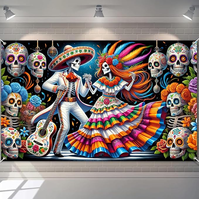 Dia de los Muertos Banner 71 x 43 Inch Day of the Dead Backdrop