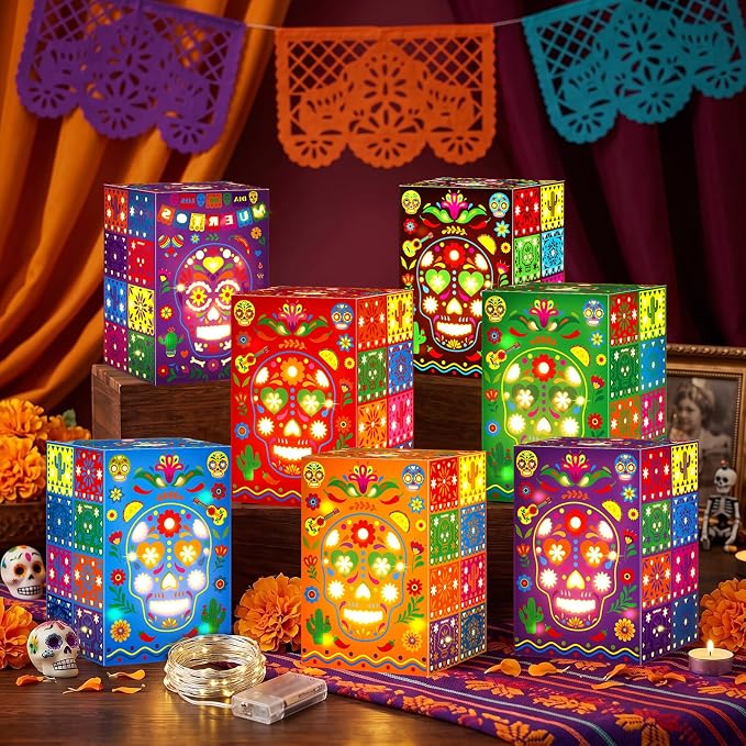 Capoda 24 Sets Day of the Dead Candle Holder Boxes Dia De Los Muertos Decor