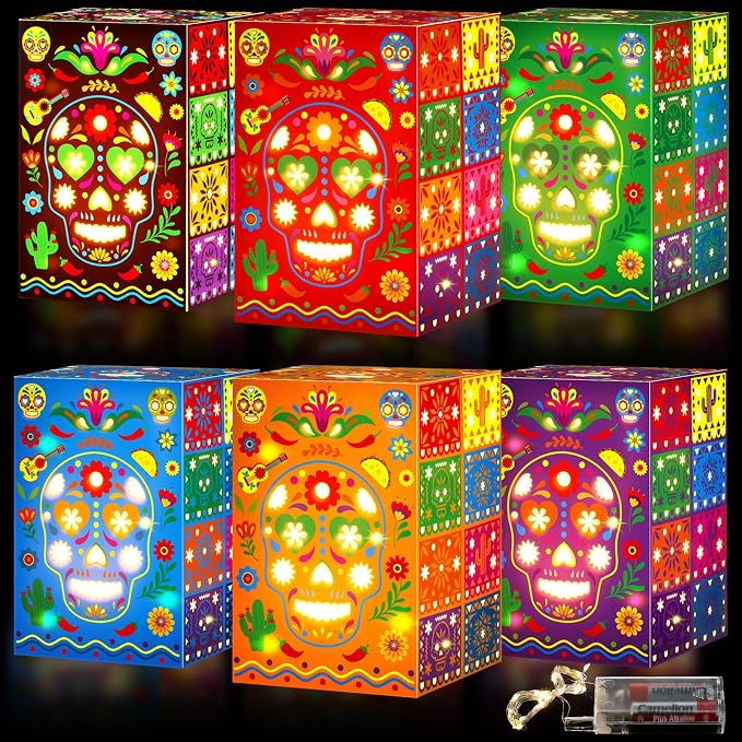 Capoda 24 Set Day of The Dead Decorations Mexican Skull Candle Holder Boxes - skull candle