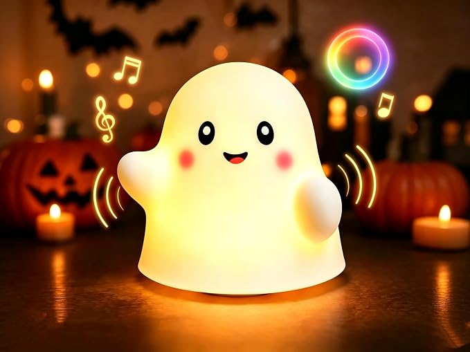 Cute Ghost Night Light for Kids,color changing Toy Ghost with Music - skull lamp