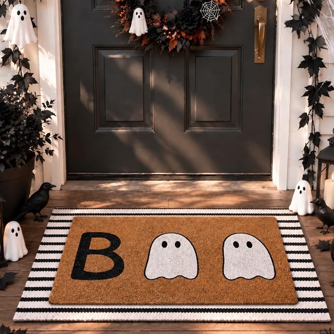 Moucuny 2 Pcs Halloween Welcome Door Mat Outdoor, Non Slip - skull carpet