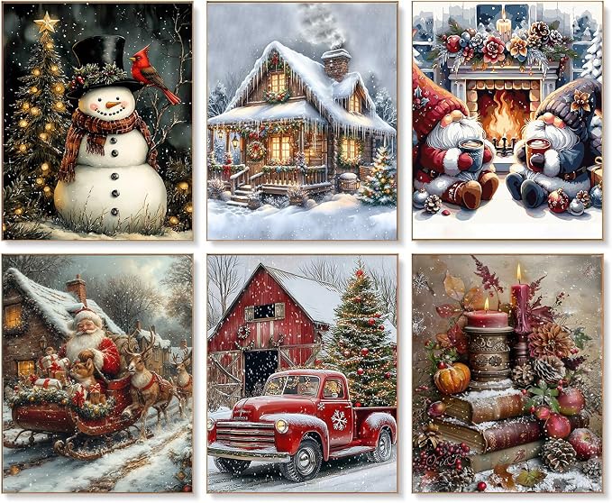 Clendo 6 Pack Christmas 5D Diamond Art Painting Kits for Adults, Winter Diamond Painting Kits for Beginners,Full Drill Vintage Diamonds Dots,Gem Art Crafts for Adults Wall Decor 12x16inch - skull painting