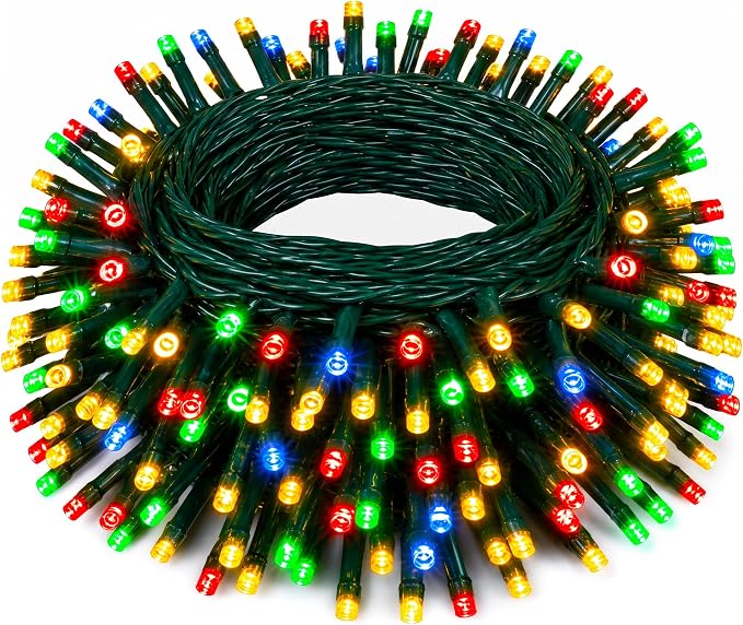 Christmas String Lights, 100 FT 300 LED String Lights Green Wire with Timer 8 Modes, Connectable Waterproof Decoration for Indoor Outdoor Xmas Trees Party Garden Wedding, Multi-Colored - string light