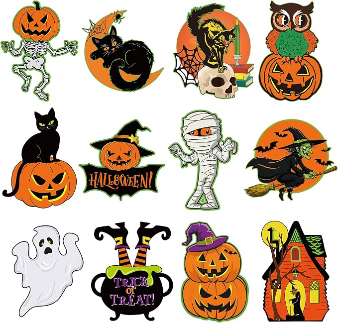 12PCS Large Vintage Halloween Decorations Cardboard Cutouts Set - skull wall art
