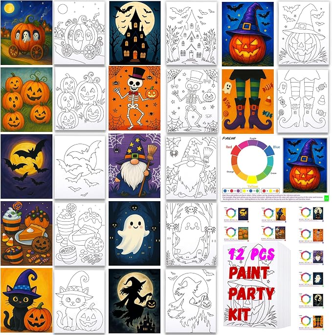 12PCS 8x10IN Pre Drawn Canvas to Paint for Adults Halloween Paint Party - skull painting