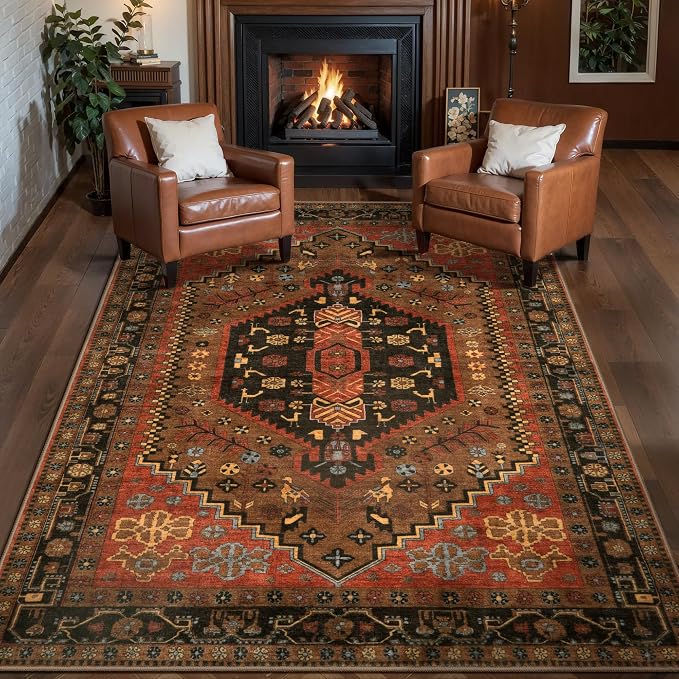 Washable 3×5 Area Rug,Boho Non-Slip Indoor Mat for Entryway Kitchen