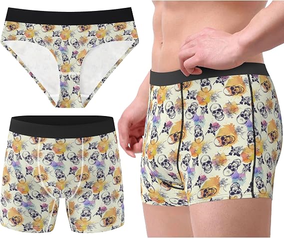 Couples Funny Underwear for Mens and Womens Stretch Romantic Valentines Underwear Hilarious Gag Gifts - skull swimsuit