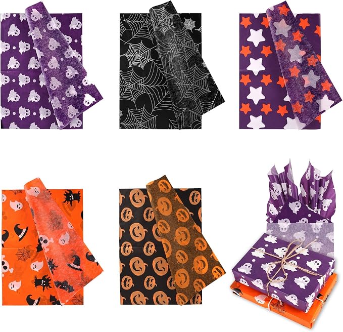 30 Sheets Halloween Tissue Paper, 5 Styles 13.78x19.69in Web Ghost Pumpkin Star Wrapping Paper Ideal Gift Favors DIY Crafts Bouquet Halloween Packaging Party Decoration Supplies - skull toilet paper