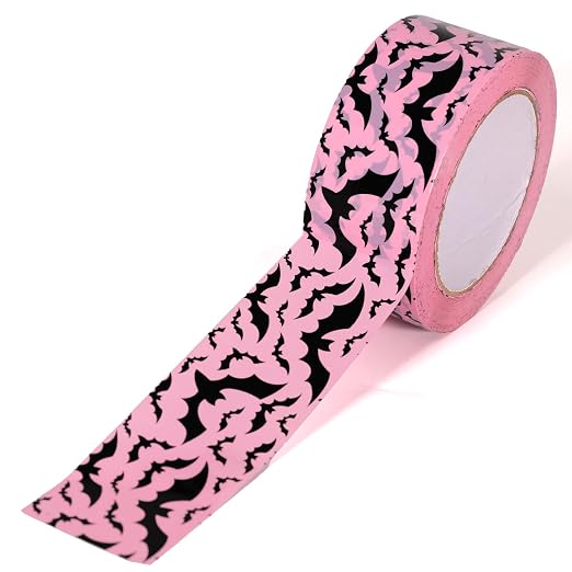 Whaline 109 Yard Halloween Packing Tape Pink Black Bat Decorative Gift Wrapping Tape for Small Business DIY Crafts Box Carton Decor - skull sticker